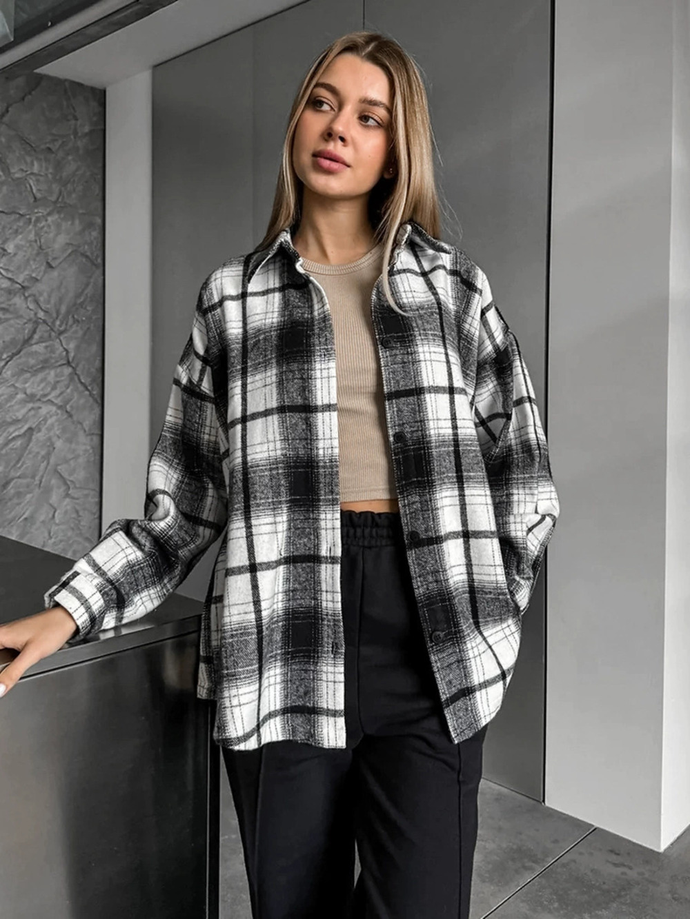 Forever 21 Classic Cotton Plaid Long Sleeve Shirt Mid Length Spring Casual
